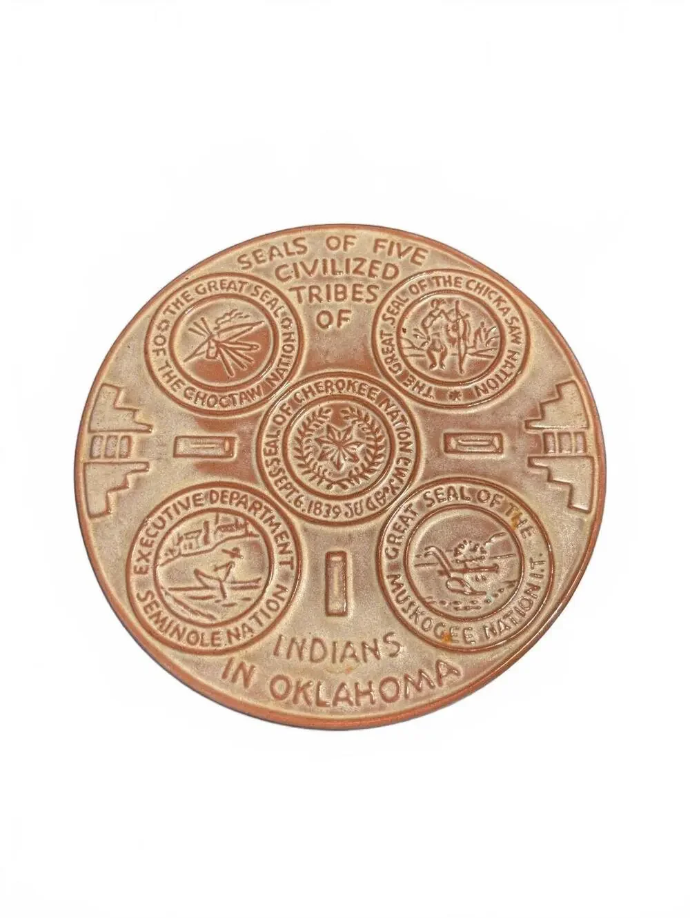 Frankoma Pottery Plate Featuring Seals of Five Civilized Tr.